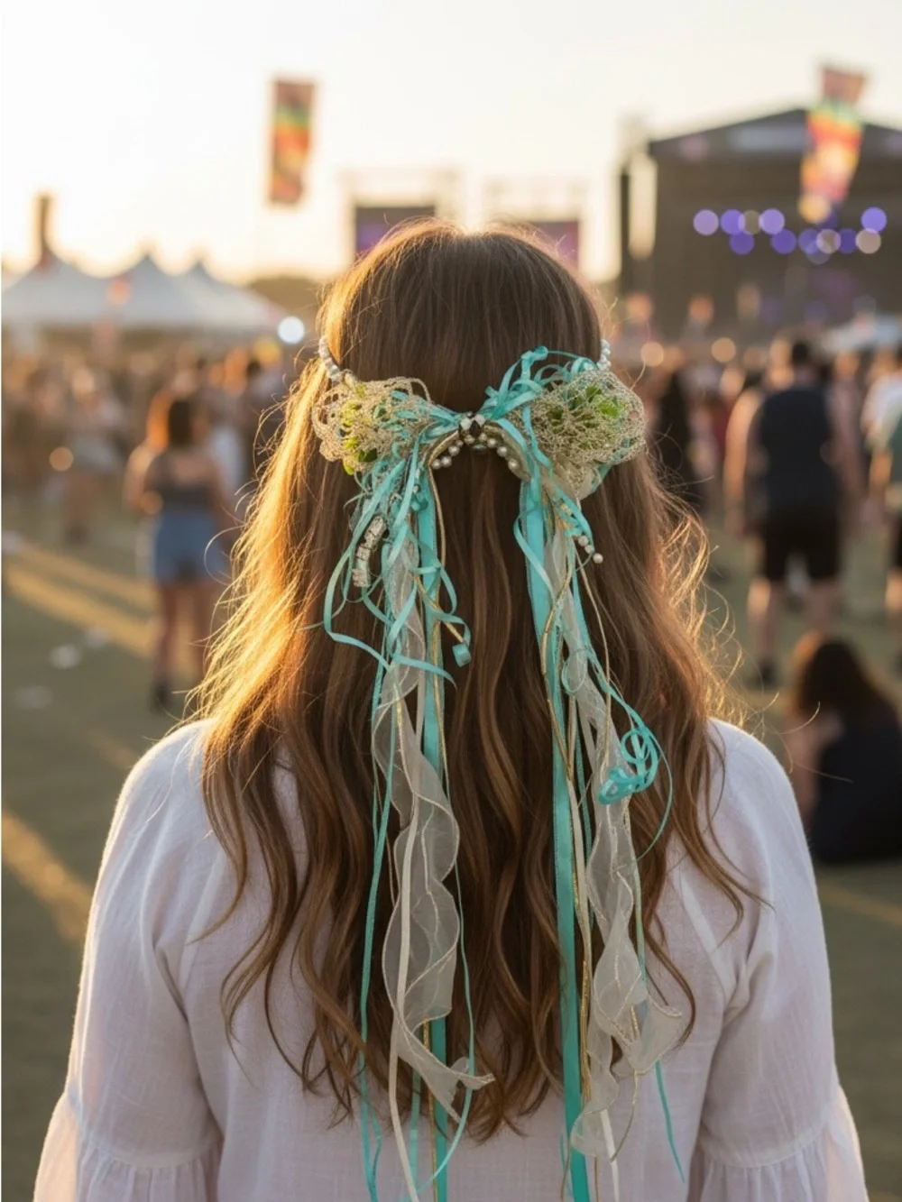 OOAK Handmade Pearl Festival Headpiece Iridescent Ribbon Lux Headband Boho Crown